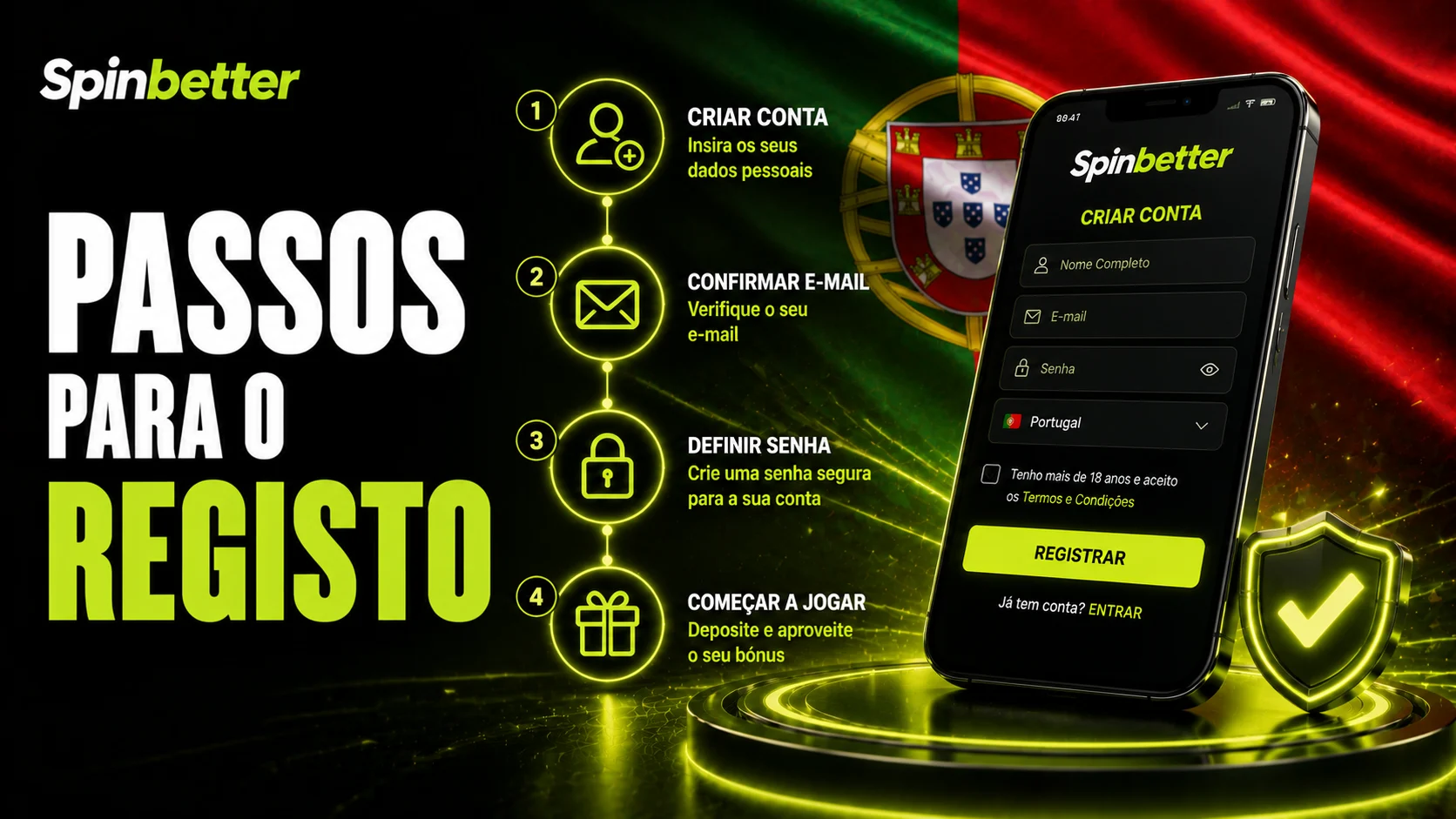 Passos para o registo no SpinBetter